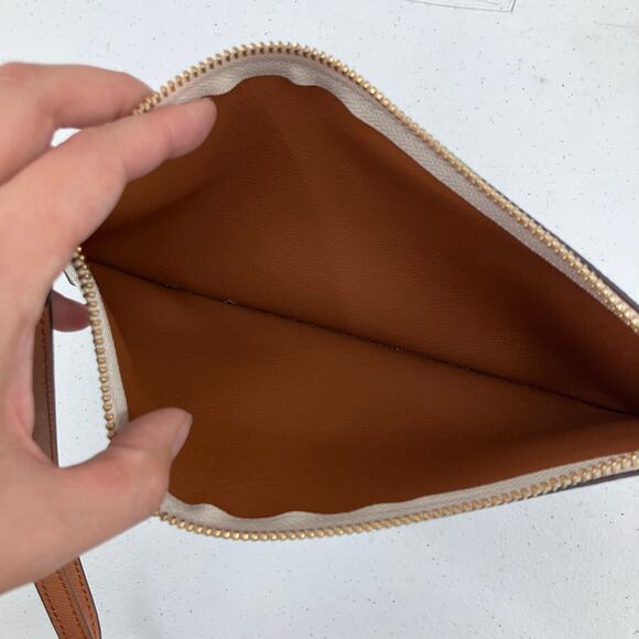 Michael Kors Cream Brown Signature Jet Set Zip Pouch Wristlet Purse Insert Bag - Picture 6 of 9